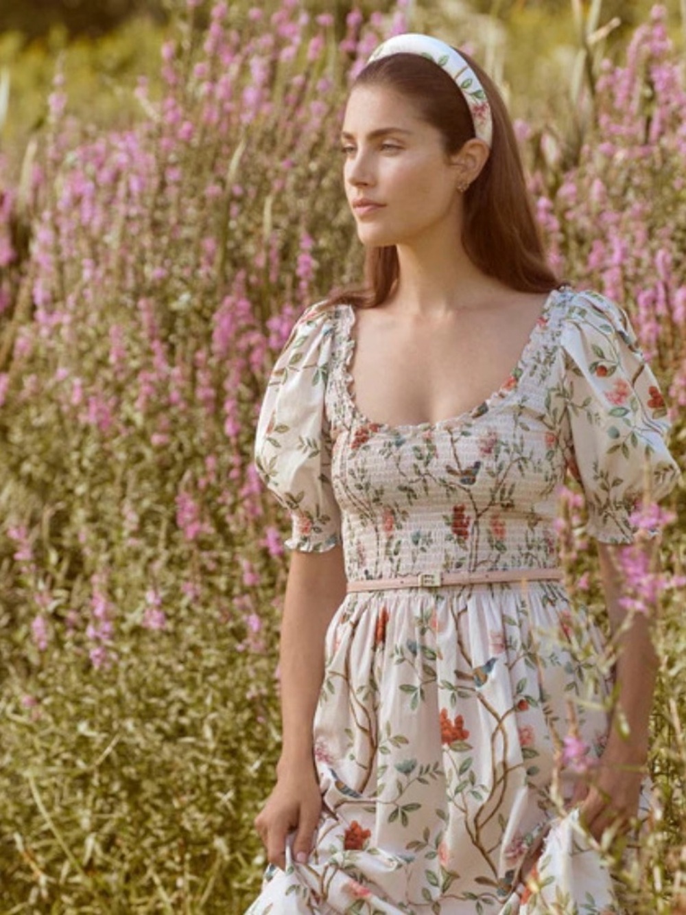 Hill House Home x Diane Hill Anjuli Nap Dress Floral Bird Smocked Midi